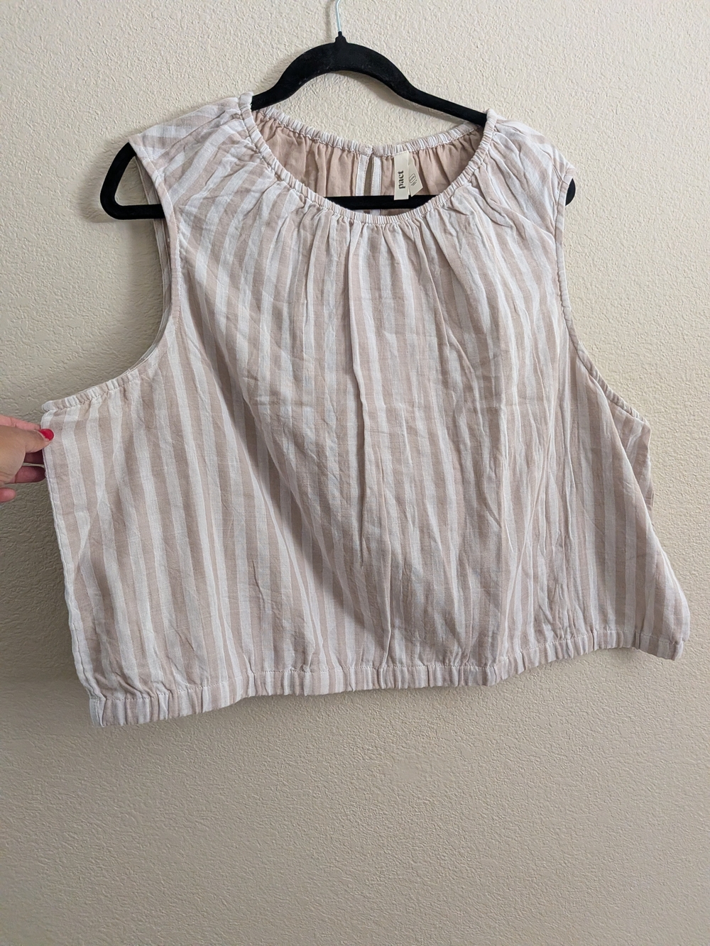 Pact Beige and White Striped Sleeveless Cotton Tank
